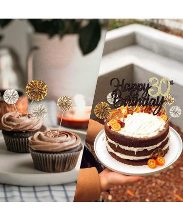 30th Birthday Cake Topper - Black Gold Tortendeko Cupcake Paper Compartment Decoration for Men & Women - Buy Online on GoSupps.com