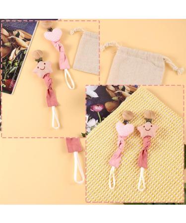 Buy 2-Piece Baby Pacifier Chain - Heart & Star Pattern Pacifier Strap with Wooden Clip & Storage Bag - Perfect Gift for Newborn Girls in Pink - Buy Online on GoSupps.com