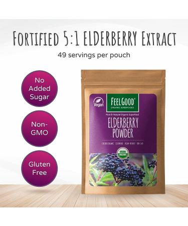 Feelgood Superfoods Organic Elderberry Powder - 7 oz Vegan Antioxidant & Immune Booster - Buy Online on GoSupps.com