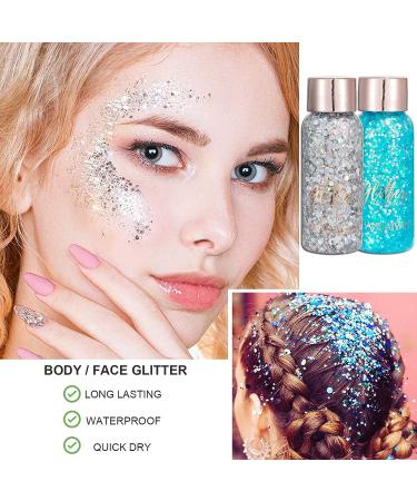 Holographic Body Glitter Gel - Long-Lasting, Waterproof Mermaid Sequins Liquid Eyeshadow in Pink 104 for Festivals and Rave Parties - Buy Online on GoSupps.com