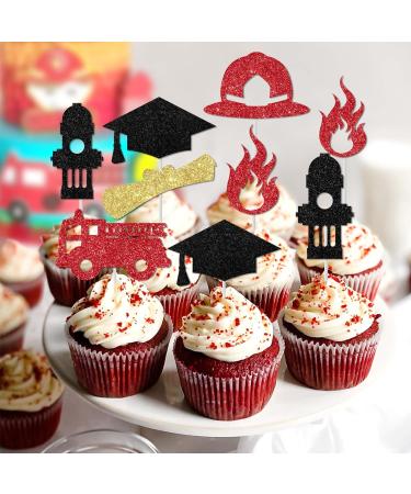 kreat4joy 24pcs Firefighter Graduation Cupcake Toppers Glittering Firefighter Congrats Grad Party Decorations Fire Truck Cupcake Toppers for Firefighter Retirement Party Decorations - Buy Online on GoSupps.com