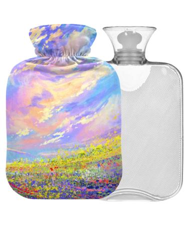 NAANLE hot water bottle with lid sunset lavender flower transparent hot water bottle heat bottle for back pain relief handfoot warmer neck warmth and cold therapy 2l