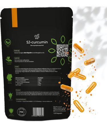 SJ-Nutrition SJ-Curcumin 120 Capsules | High-Dose with Piperine | Vegan Anti-Inflammatory Dietary Supplement with High Bioavailability - Buy Online on GoSupps.com