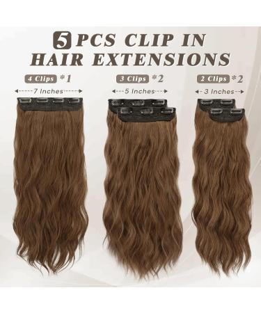 BARSDAR Clip In Extensions - 5 PCs Long Wavy Synthetic Hair Thick & Natural Dark Brown Mix Auburn 50 cm for Women & Girls - Buy Online on GoSupps.com