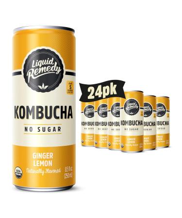 Remedy Kombucha Tea Organic Drink - Sugar Free, Keto, Vegan & Gluten Free - Sparkling Live Cultured, Small Batch Brewed Beverage - Ginger Lemon - 8.5 Fl Oz Can, 24-Pack Ginger Lemon 8.5 Fl Oz (Pack of 24)