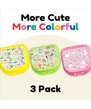 Cute Retainer Holder Case 3 Pack with Cartoon Animals, Dinosaurs & Unicorn Patterns (Green Yellow Pink) - Aligner & Night Guard Case - Buy Online on GoSupps.com