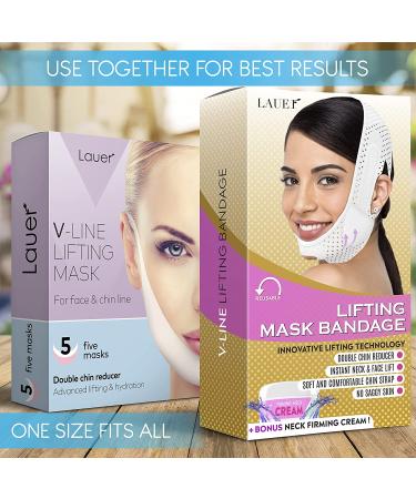 Lauer Cosmetic Double Chin Reducer Strap & V Line Lifting Mask Set - Neck Firming Cream for Slimming Face Contour - Chin Up Patch - White - Buy Online on GoSupps.com