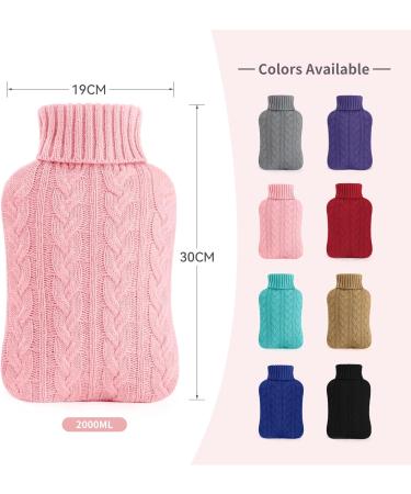 Samply 2L Hot Water Bottle with Knitted Cover for Hot & Cold Therapy - Pink | Pain Relief for Hands, Feet, Neck, and Shoulders - Buy Online on GoSupps.com