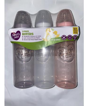 3 Pack Bottles Parent Choice BPA Free Dishwasher Safe Microwave Safe 0+ Months Slow Flow Purple White Pink (Girls)