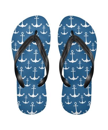 Mnsruu blue white anchor water color flip flops flip sandals home slippers hotel spa bedroom travel l for men women medium multi -colored