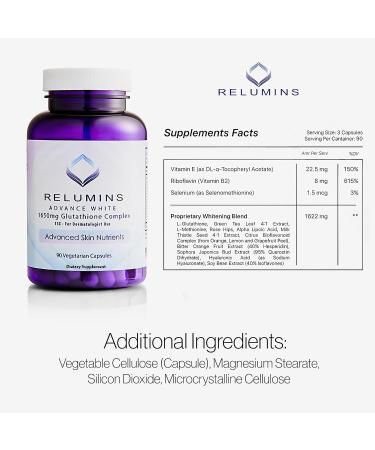 Relumins Glutathione Supplement 1650mg - Advanced Reduced Glutathione Complex with Alpha Lipoic Acid & Vitamins - 90 Veggie Capsules for Skin Brightening & Antioxidant Support - Buy Internationally - Buy Online on GoSupps.com
