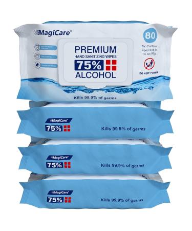 MagiCare Hand Sanitizer Wipes (4-80ct Packs) - Disposable 75% Alcohol Wipes - Unscented Sanitizing Wipes for Home, Travel, Classroom, Camping, etc - Four, 80ct Hand Wipes Soft Packs (320pcs) - Buy Online on GoSupps.com
