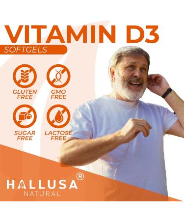 Hallusa Natural Vitamin D3 Softgels 2000 IU Daily Immune Defense Bone & Teeth Support Calcium Absorption Mood & Muscle Function - 60 Day Supply - Buy Online on GoSupps.com