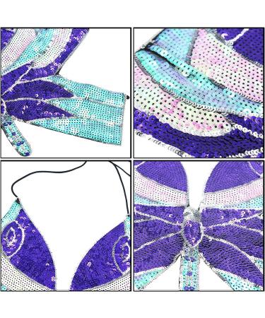Women's Large Purple Butterfly Sequin Embroidered Crop Tank Top for Belly Dance - Buy Online on GoSupps.com