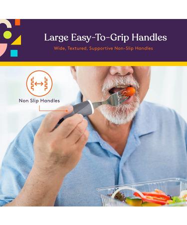 Special Supplies Adaptive Utensils 5-Piece Kitchen Set - Wide Non-Weighted Non-Slip Handles for Hand Tremors, Arthritis, Parkinson's or Elderly Use - Stainless Steel Knives, Fork, Spoons - Grey - Buy Online on GoSupps.com