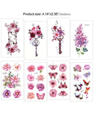 Konsait Flower Temporary Tattoos - 32 Sheets Adult Waterproof Body Art Sticker for Women - Rose, Butterfly, Plum, Lotus, Lavender Designs - Buy Online on GoSupps.com