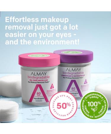 Almay Biodegradable Longwear & Waterproof Eye Makeup Remover Pads- 80 Pads - Buy Online on GoSupps.com