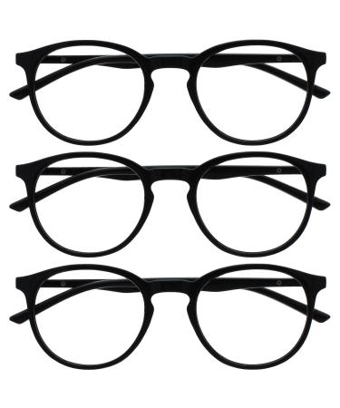 Opulize MET - Reading glasses Blue light filter 3 Pack slim round frame spring hinges improves sleep computer gaming reflective black men bbb60-1 +1.00 diopttria black