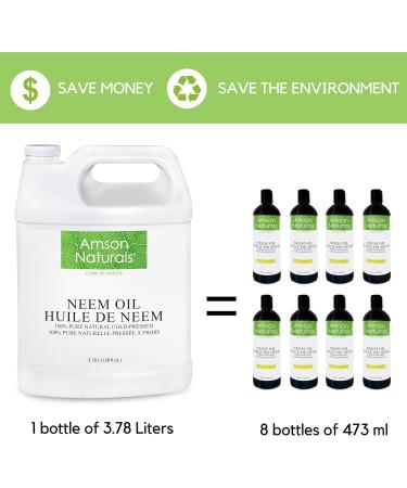 Neem Oil 3.78 Litres / 1 Gallon / 128 oz -100% Pure & Natural Cold Pressed Multipurpose uses DIY recipes Amson Naturals. 3.78 l (Pack of 1) - Buy Online on GoSupps.com