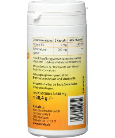 Avitale Bitter Melon Capsules 500 mg - 60 Count | Natural Blood Sugar Support | International Shipping Available - Buy Online on GoSupps.com