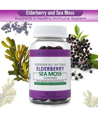 Sambucus Elderberry & Sea Moss Gel Gummies with Bladderwrack, Burdock, Vitamin C, D & Zinc - Immune Support for Adults & Kids - Vegan, Gluten-Free, Kosher, Non-GMO - 60 ct - Buy Online on GoSupps.com