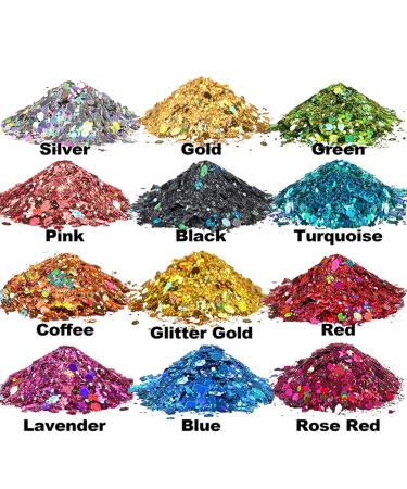Hemoer 12 Colographic Sequins - 12g Cosmetic Quality for Face Body Hair & Art - Perfect for Festivals & Parties - 144g Total - Buy Online on GoSupps.com