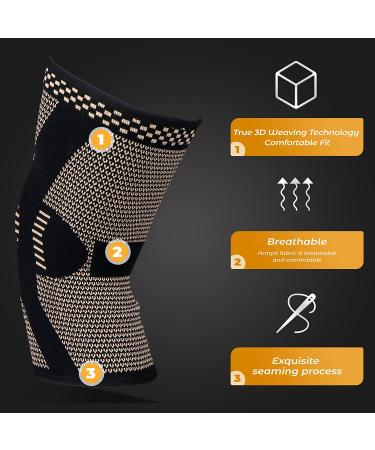 2 Pack Copper Knee Sleeve for Arthritis Pain Relief & Support - Large Tan - Buy Online on GoSupps.com