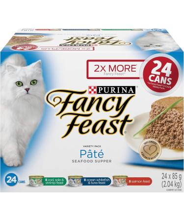 Fancy Feast Wet Cat Food Variety Pack - Chicken Feast + Seafood Supper P t (24 Cans Each) Cat Food + Seafood Supper P t (24 pack) - Buy Online on GoSupps.com