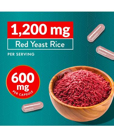 Red Yeast Rice 1200mg with CoQ10 & Niacin | 120 Vegetarian Capsules | Non-Irradiated | Citrinin Free | Supports Healthy Cholesterol & Cardiovascular Health - Buy Online on GoSupps.com