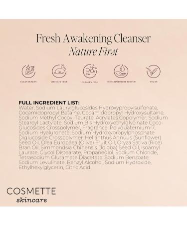 Cosmette Fresh Awakening Daily Cleanser Face Wash & Makeup Remover With Olive Sunflower & Rice Bran Oils Gentle Natural Skin Care Hydrating Nourishes & Protects Skin Vegan 4 FL Oz - Buy Online on GoSupps.com