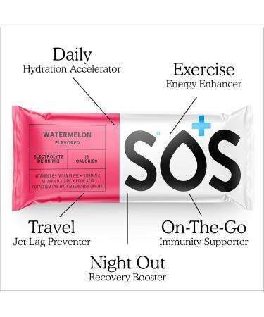 SOS Hydration Electrolyte Powder - Watermelon | Daily Energy & Hydration Drink Mix | Low Sugar Essential Vitamins | 8 Servings - Buy Online on GoSupps.com