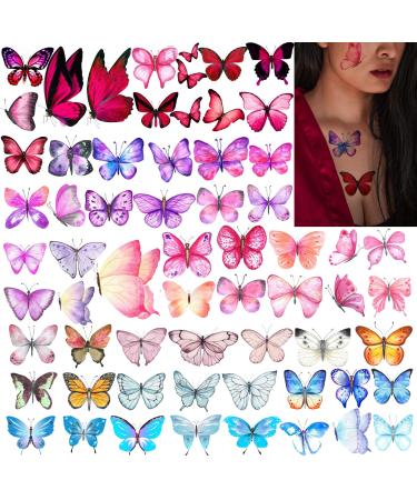 Coszeos Butterfly Temporary Tattoos for Women Girls Kids  10 Sheets Fake Colorful Butterflies Wings Tattoo Stickers Art Waterproof for Face Body Arm Birthday Party Favors Makeup Supplies Gifts