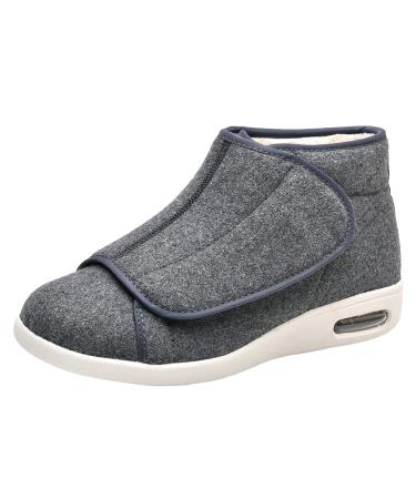 ZHENSI Diabetic Shoes for Mens Womens Wide Warm Adjustable Swollen Feet Slippers Lightweight Buffer Elderly 7 Grey