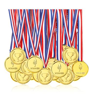 Pllieay 100 Pieces Gold Medals for Awards for Kids Plastic Winner Soccer Football Medals for Kids Awards Party Favors, Sports Party Game Prizes