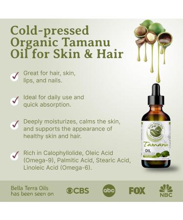 Bella Terra Oils - Organic Tamanu Oil 8 oz - Treasure Chest of Skin Nourishment High in Vitamin E & Fatty Acids Enhance Your Skin's Natural Glow 8 Fl Oz (Pack of 1) - Buy Online on GoSupps.com
