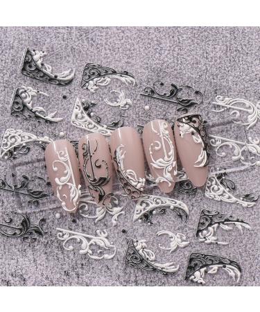 JMEOWIO 3D Flower Nail Art Stickers | Black & White Self-Adhesive Decals | 4 Sheets of 5D Lace & Leaves Design Accessories - Buy Online on GoSupps.com