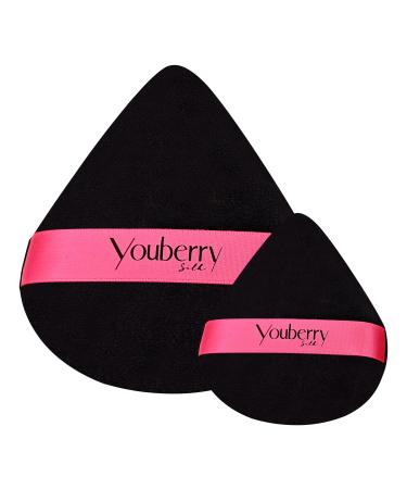 youberrySilk Powder Puff 2 Pcs Triangle powder puff DUO Small and Large powder Puff for pressed powder Soft Velvet powder Puff for Flawless Makeup finish Powder Puffs for pressed powder
