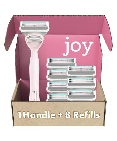 joy Razors for Women, 1 Handle, 8 Razor Blade Refills, Pink, Lubrastrip to Help Avoid Skin Irritation 1 handle + 8 refills