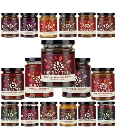 The Bay Tree Chutney Pickle Pick N Mix - Choose From 10+ Flavours | Spicy Tomato & Caramelised Onion Hot Chilli Sticky Figgy Fruity Mango Farmhouse Pickle & More - Pack of 4