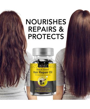 Buy Cold Pressed Black Seed Oil Capsules - Hair Repair with Keratin & Multivitamins for Dry Damaged Hair | Antioxidant Rich High Thymoquinone - 40 Capsules - Buy Online on GoSupps.com