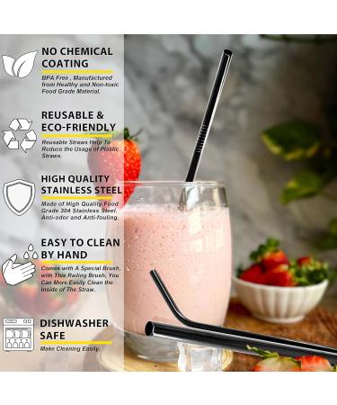 Anaeat 6 Pack Reusable Food-Grade Stainless Steel Straws Durable Long Metal Drinking Straw with Cleaning Brush & Travel Case - 2 Bent 2 Straight & 2 Wide Straws for Smoothie Bubble Tea (Black) 6-piece Black - Buy Online on GoSupps.com