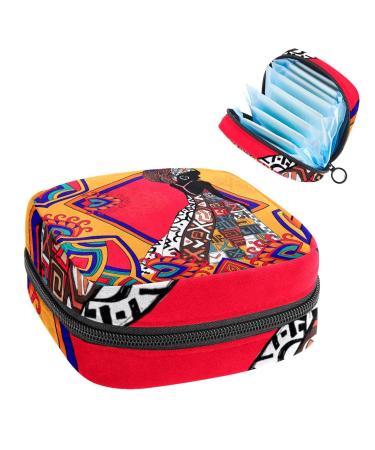 GIAPB Period Bag Sanitary Napkin Storage Bag Period Pouch Travel Makeup Bag African Art Tribal Woman Color391