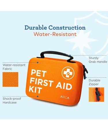 ARCA PET Cat & Dog First Aid Kit - Emergency Pet Travel Kit with Thermometer, Tick Remover & More | Neon Orange - Buy Online on GoSupps.com