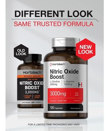 Nitric Oxide Booster 3000mg | 120 Capsules | L Arginine & L Citrulline Blend | Pre Workout Supplement for Men and Women | Non-GMO, Gluten Free | Horbaach - Buy Online on GoSupps.com