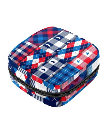 Menstruation pad bag with zipper women's napkin bag tampons collection bags for women and girls (American hipster mustache checkered)