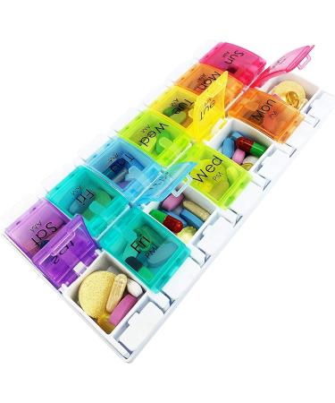 JFA Weekly Pill Box Organizer for Medicines & Vitamins | 7-Day Reminder, 2 Compartments per Day, Multicolor | 1 Count - Buy Online on GoSupps.com