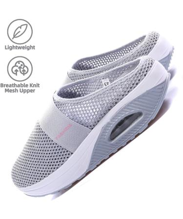 Sharllen Women's Air Cushion Slip-On Walking Shoes - Breathable Mesh Sneakers with Arch Support for Comfort - Light Grey, Size 7-7.5 Women/5.5-6 Men - Buy Online on GoSupps.com