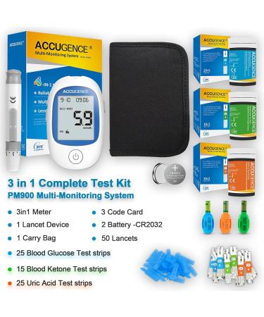 ACCUGENCE 3in1 Multifunction Test Kit | Blood Glucose, Uric Acid, Ketone Test Strips | Home Self-Testing | UK mmol/L - Buy Online on GoSupps.com