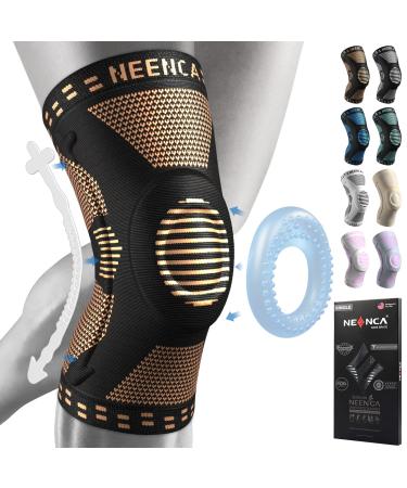 NEENCA Professional Knee Brace Knee Compression Sleeve Support for Men Women with Patella Gel Pads & Side Stabilizers Medical Grade Knee Pads for Running Meniscus Tear ACL Arthritis Joint Pain Relief M Copper