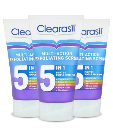 Clearasil 5 in 1 Exfoliating Scrub, for Acne Prone Skin, Unclogs Pores, Reduces Blackheads, Pimples & Excess Oil, Daily Spot Prevention, 3 Pack